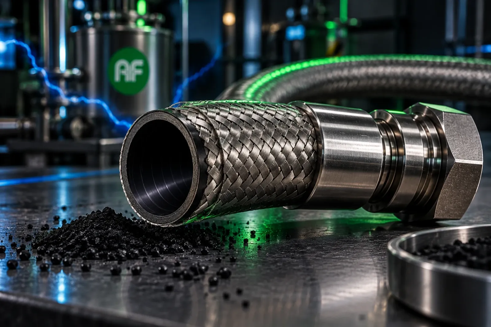 Conductive PTFE Hose: SS304 Braid, <10⁶ Ω