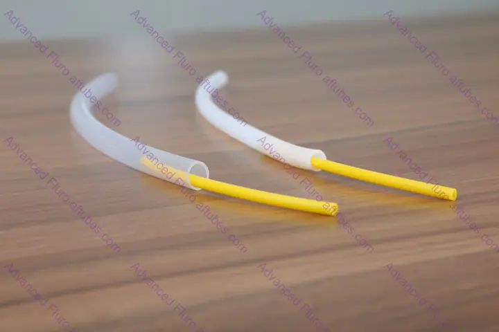 Clear FEP tube next to a yellow FEP tube