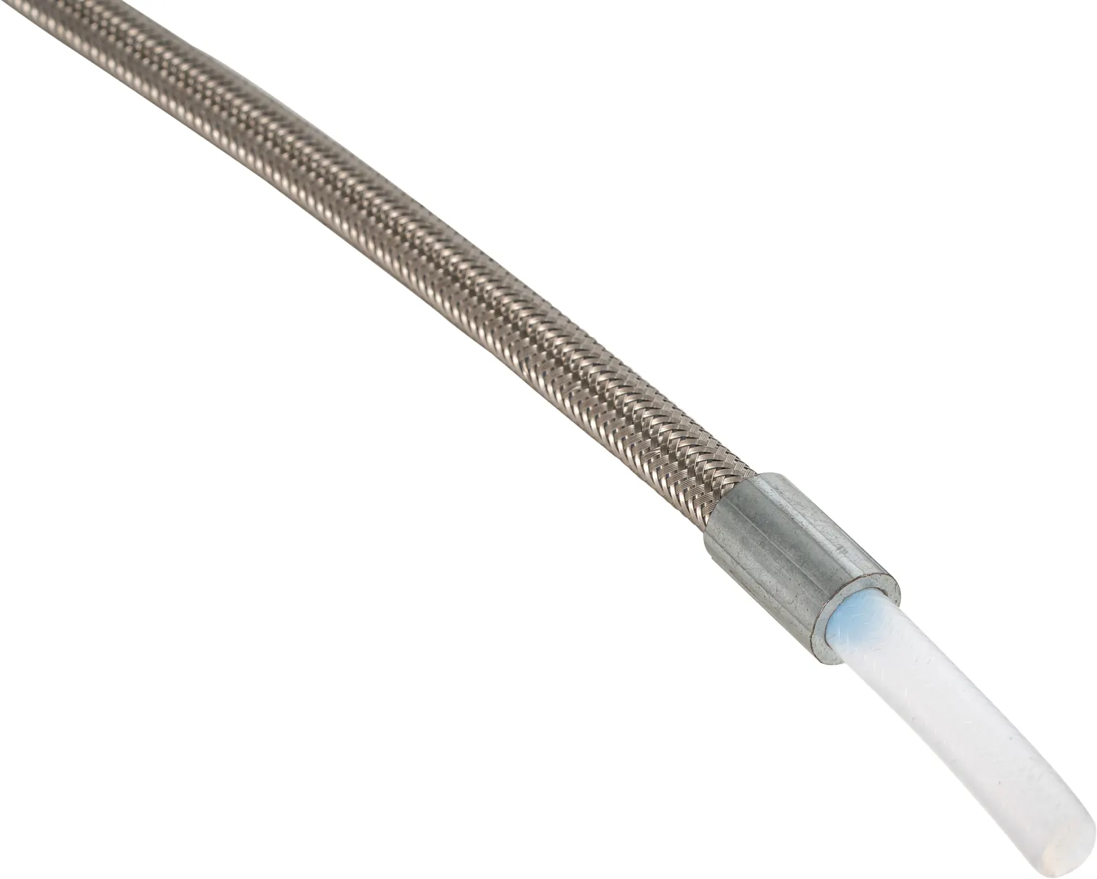 PTFE SS304 braided hose cut back to show the smooth white PTFE core