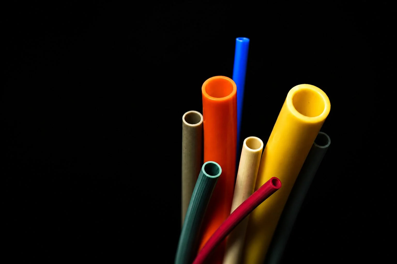 Carbon-black filled conductive PTFE tubing, used to build static-dissipative hose assemblies
